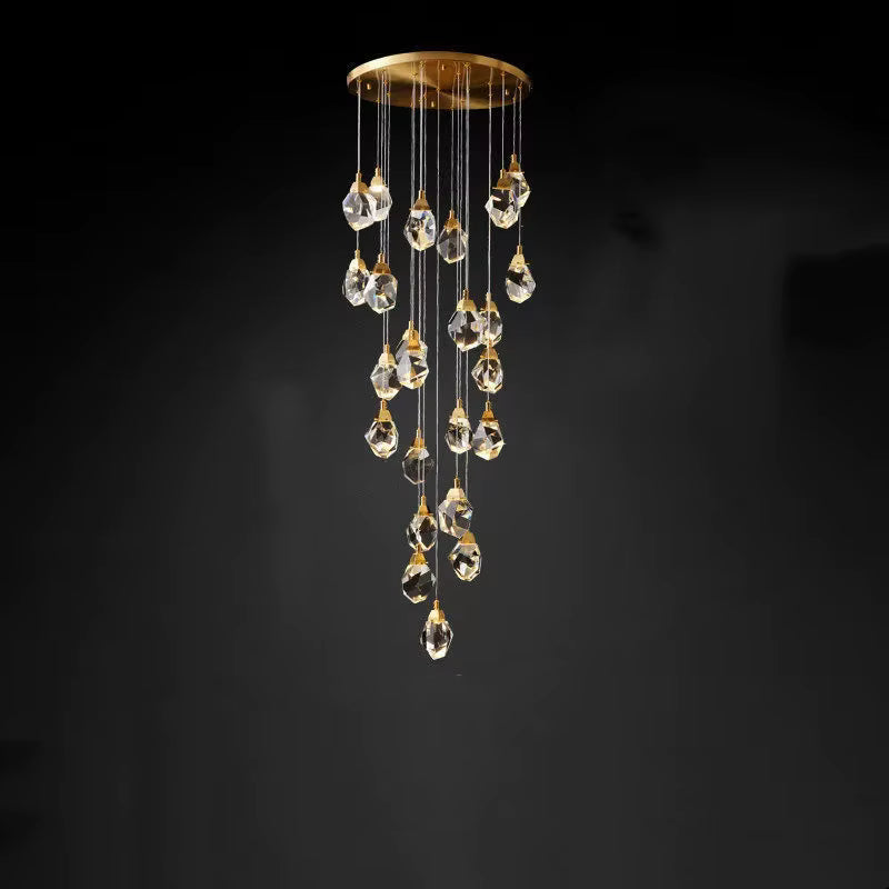 Art-deco crystal pendant chandelier for staircase and hotel interiors