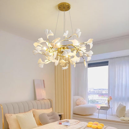 Gold leaf chandelier modern pendant lamp with adjustable height for dining room