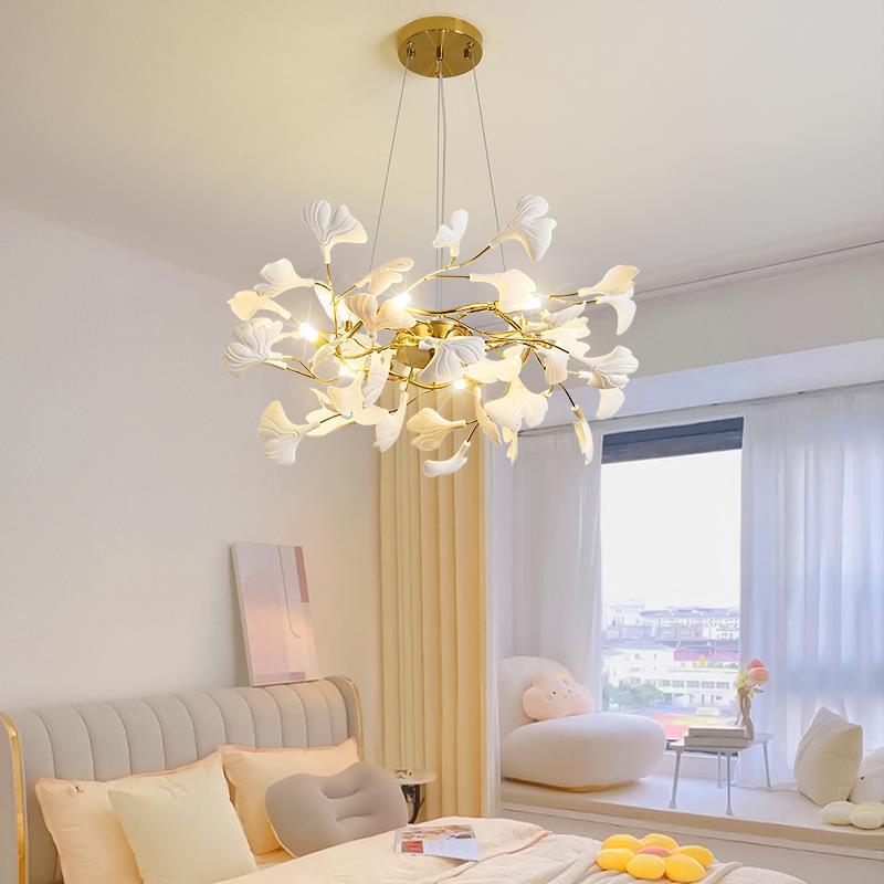 Gold leaf chandelier modern pendant lamp with adjustable height for dining room