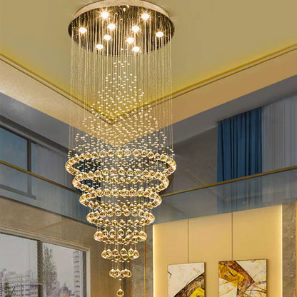 Crystal cascade staircase chandelier for high ceilings
