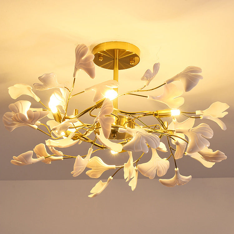 Flower ceiling chandelier modern LED pendant light with artistic golden finish