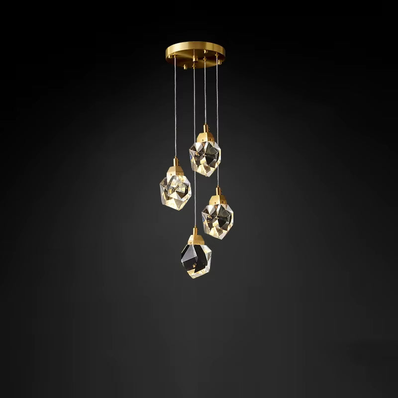 Art-deco crystal pendant chandelier for staircase and hotel interiors
