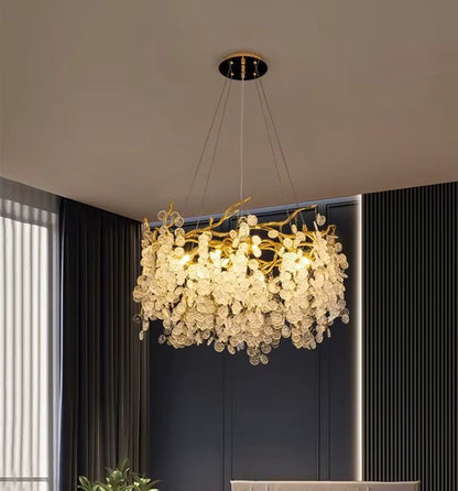 Modern golden tree-like crystal chandelier for living room and hallway