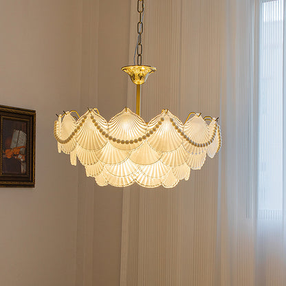Glass shell chandelier pendant light modern LED hanging lamp with golden finish