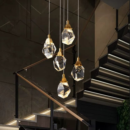 Art-deco crystal pendant chandelier for staircase and hotel interiors