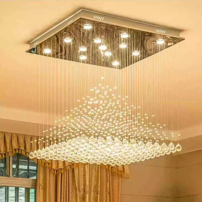Crystal square pyramid chandelier for high ceilings