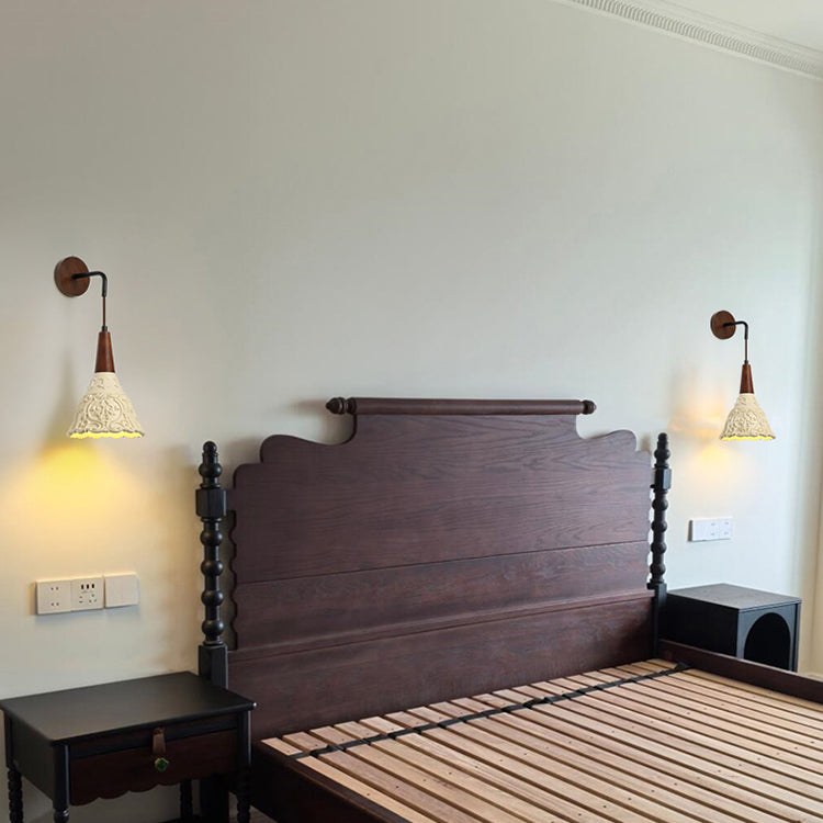 Retro walnut and resin wall lamp with warm LED light for living room and hallway