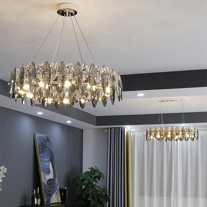 Luxury crystal chandelier modern gold round pendant light for dining and living room