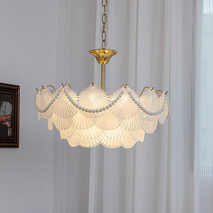 Glass shell chandelier pendant light modern LED hanging lamp with golden finish