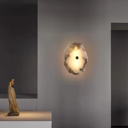 Luxury marble wall lamp with copper base and warm LED light for bedroom and living room