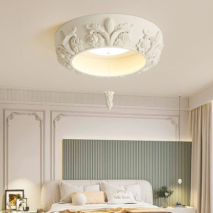 Vintage ceiling light resin round LED flush mount chandelier with floral carved design