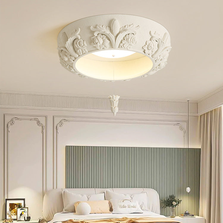 Vintage ceiling light resin round LED flush mount chandelier with floral carved design