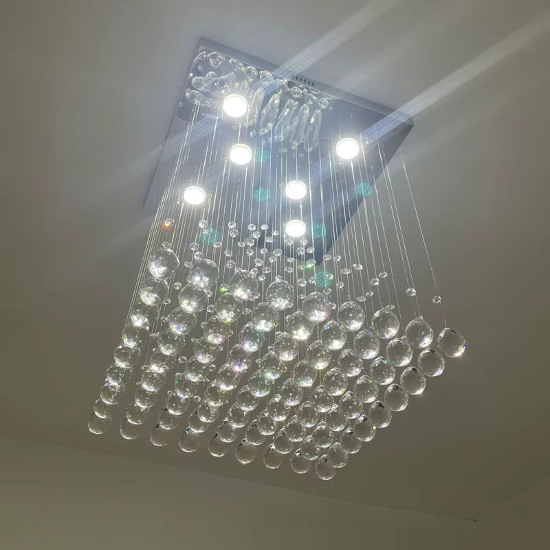 Crystal square pyramid chandelier for high ceilings