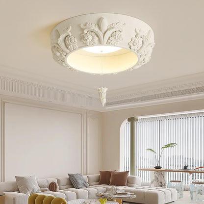 Vintage ceiling light resin round LED flush mount chandelier with floral carved design