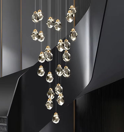 Art-deco crystal pendant chandelier for staircase and hotel interiors