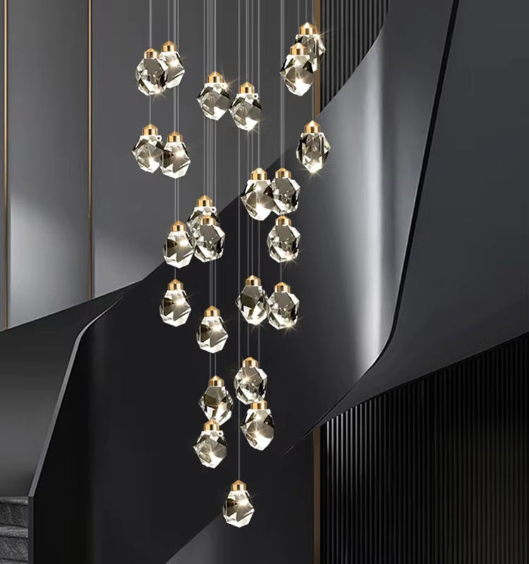 Art-deco crystal pendant chandelier for staircase and hotel interiors