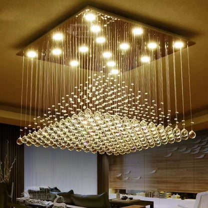 Crystal square pyramid chandelier for high ceilings