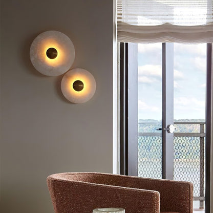 Minimalist round marble wall lamp with LED light for bedroom and living room