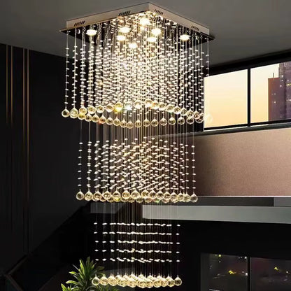 Modern square crystal staircase chandelier for living rooms