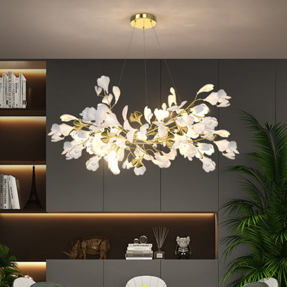 Gold leaf chandelier modern pendant lamp with adjustable height for dining room