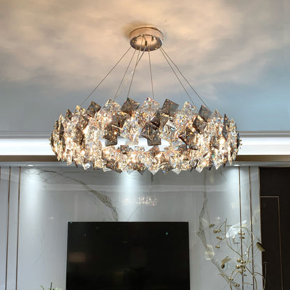 Luxury crystal ring chandelier modern LED round pendant light for dining and living room