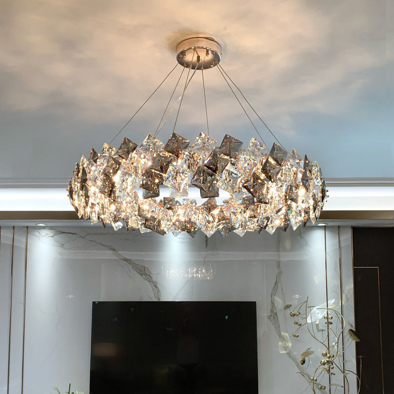 Luxury crystal ring chandelier modern LED round pendant light for dining and living room