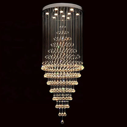 Crystal cascade staircase chandelier for high ceilings