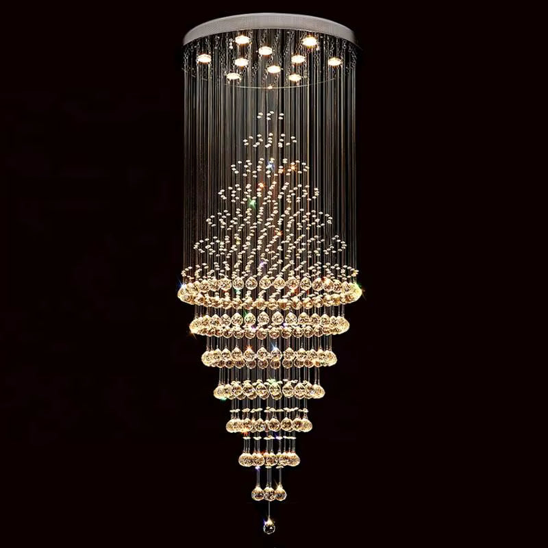 Crystal cascade staircase chandelier for high ceilings
