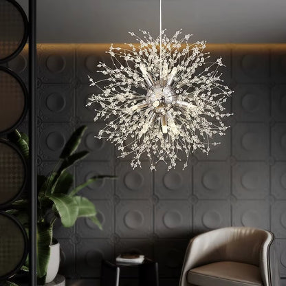 Modern round crystal dandelion pendant light
