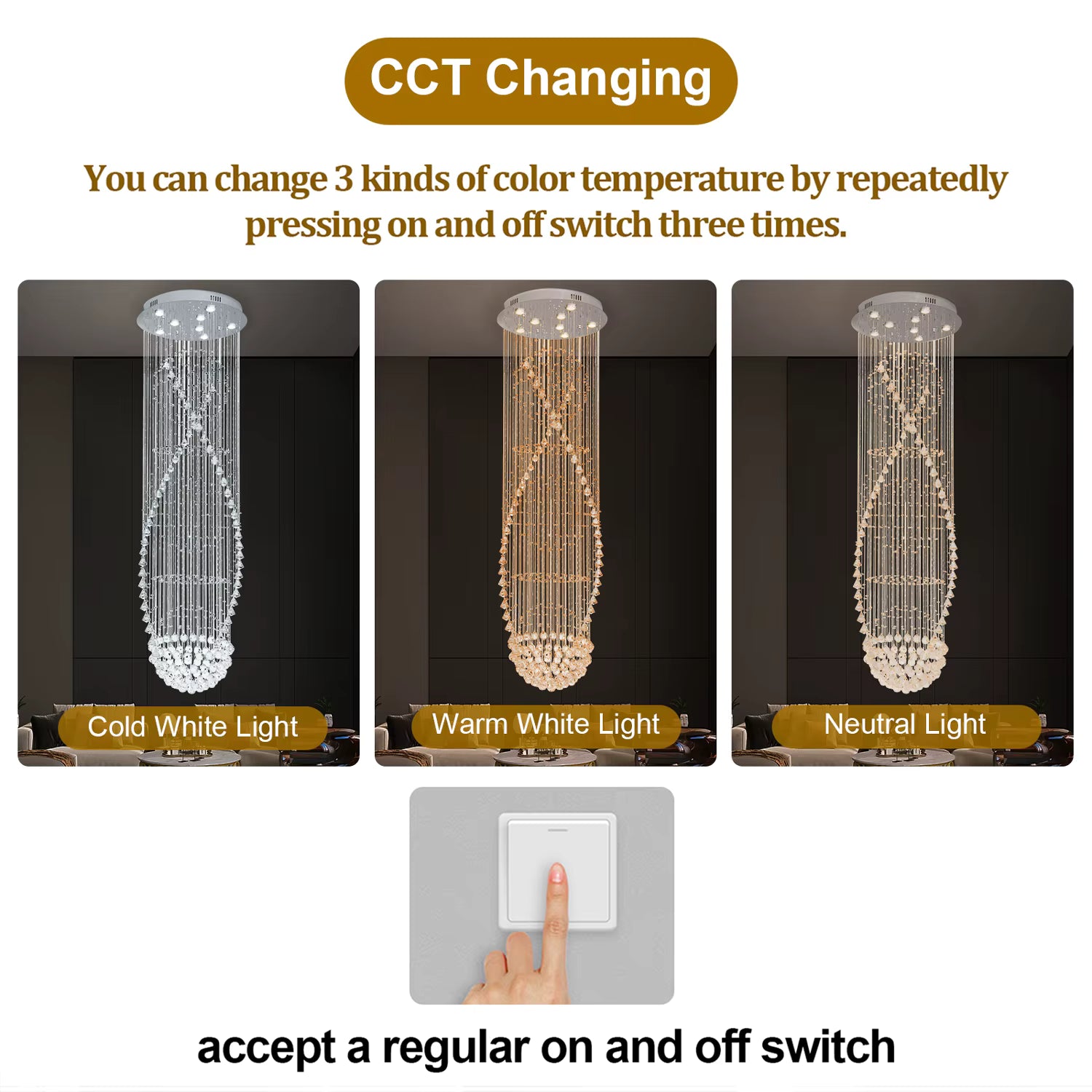 Luxury crystal spiral chandelier for high ceilings