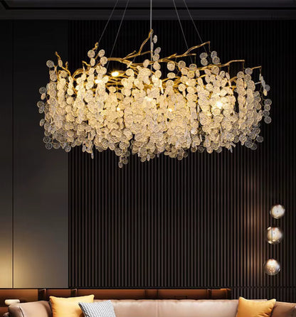 Modern golden tree-like crystal chandelier for living room and hallway