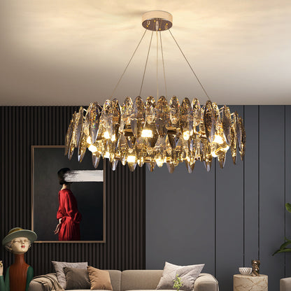 Luxury crystal chandelier modern gold round pendant light for dining and living room