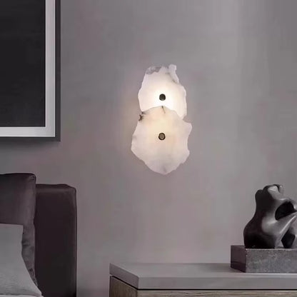 Luxury marble wall lamp with copper base and warm LED light for bedroom and living room