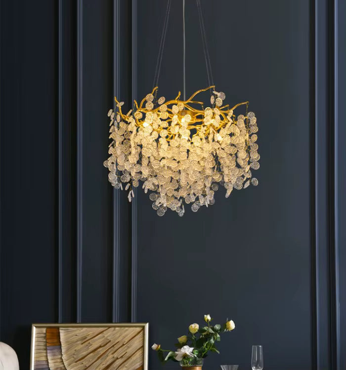 Modern golden tree-like crystal chandelier for living room and hallway