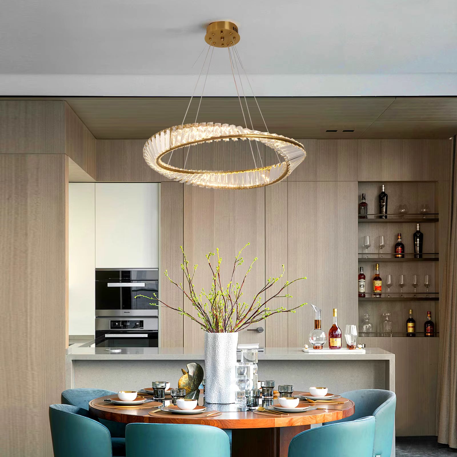 Modern crystal ring LED chandelier for dining rooms