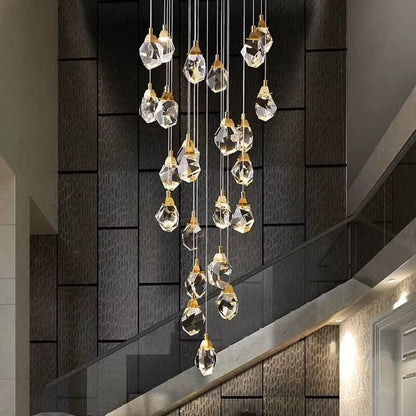Art-deco crystal pendant chandelier for staircase and hotel interiors