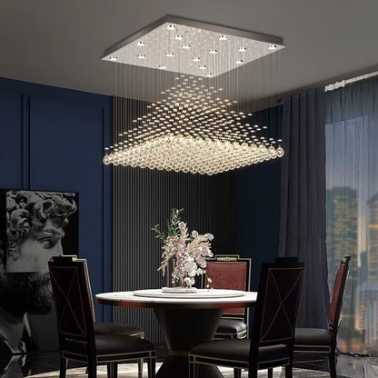 Crystal square pyramid chandelier for high ceilings