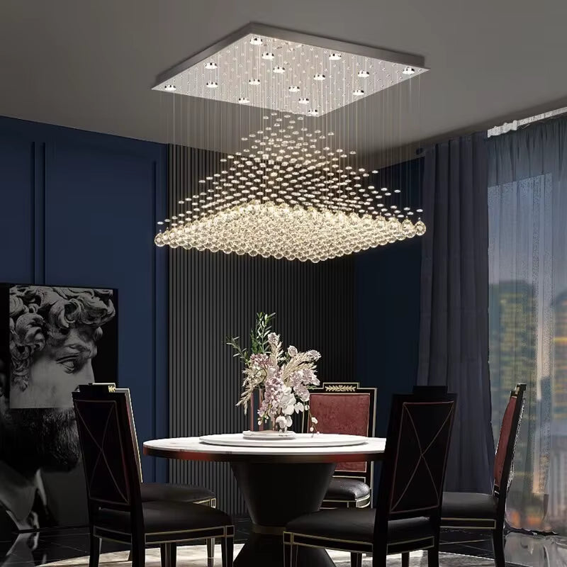 Crystal square pyramid chandelier for high ceilings
