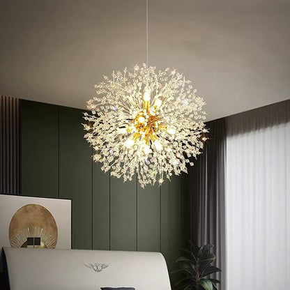 Modern round crystal dandelion pendant light