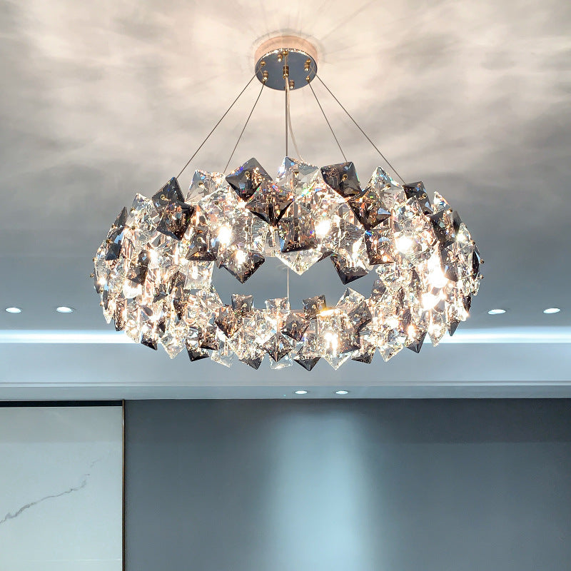 Luxury crystal ring chandelier modern LED round pendant light for dining and living room