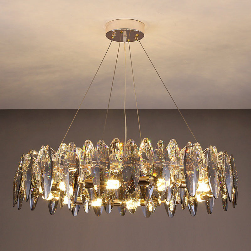 Luxury crystal chandelier modern gold round pendant light for dining and living room