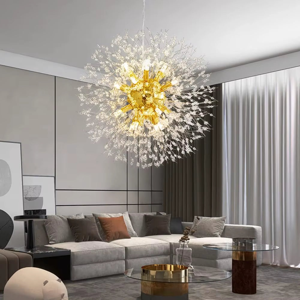 Modern round crystal dandelion pendant light