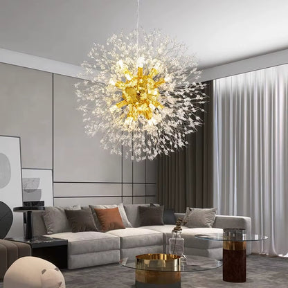 Modern round crystal dandelion pendant light