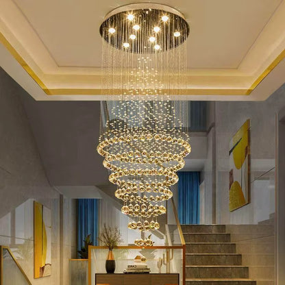 Crystal cascade staircase chandelier for high ceilings