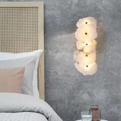 Luxury marble wall lamp with copper base and warm LED light for bedroom and living room