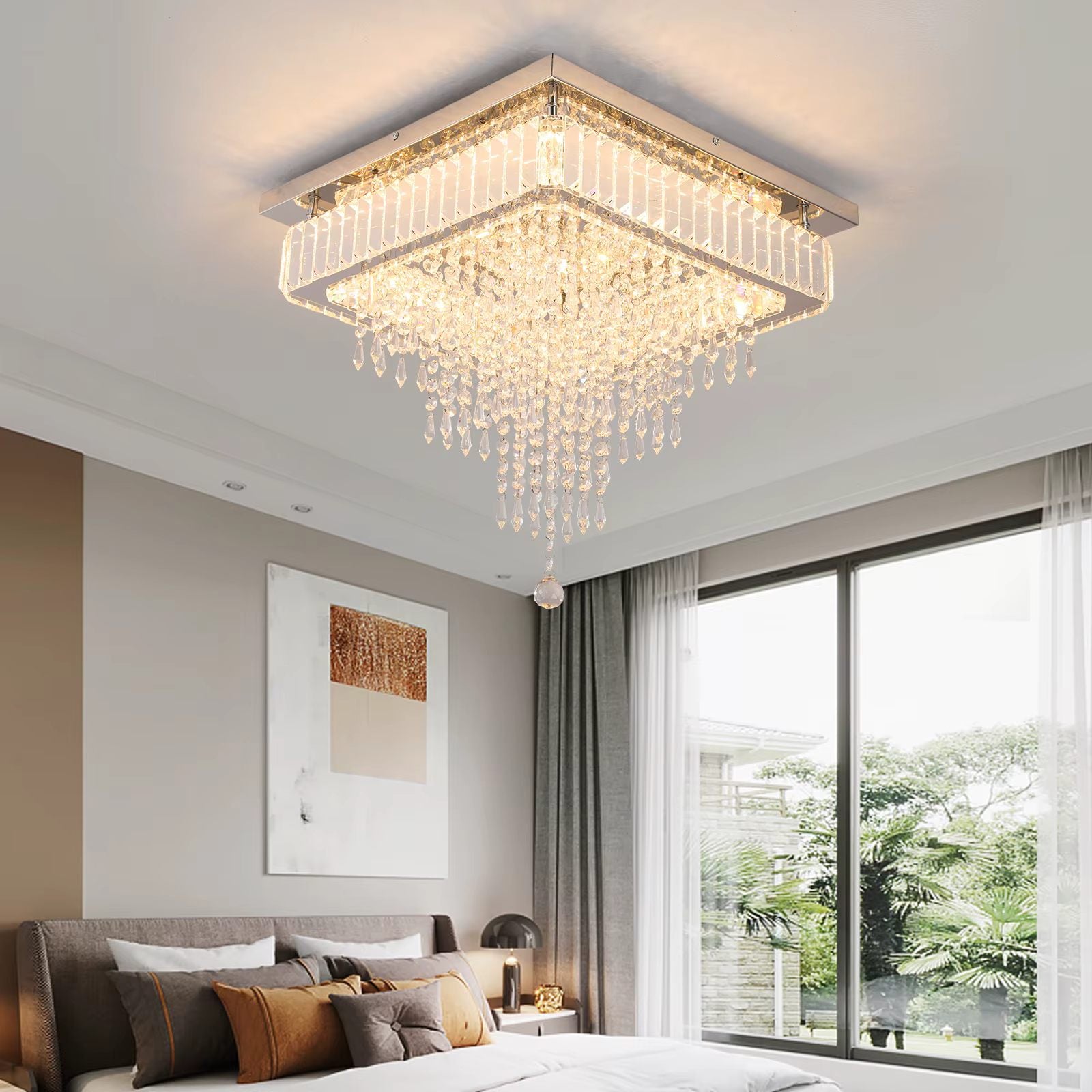 Square crystal ceiling light