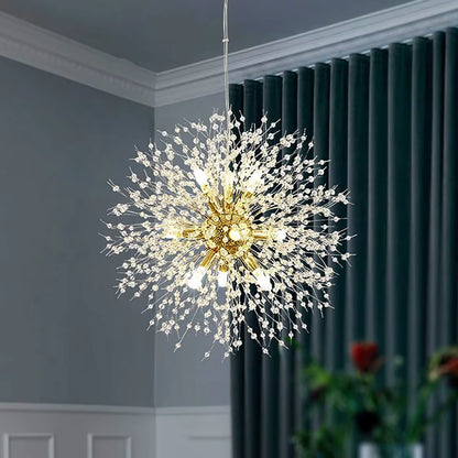 Modern round crystal dandelion pendant light