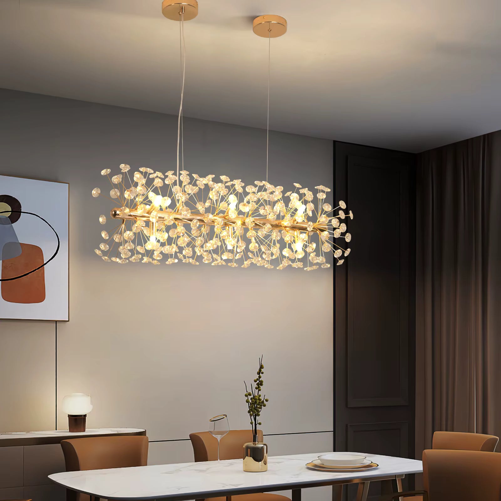 Gold crystal dandelion pendant light for dining room