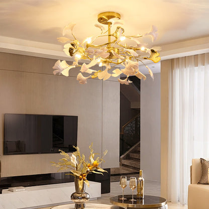 Flower ceiling chandelier modern LED pendant light with artistic golden finish