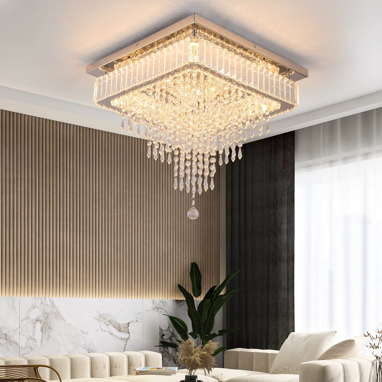 Square crystal ceiling light